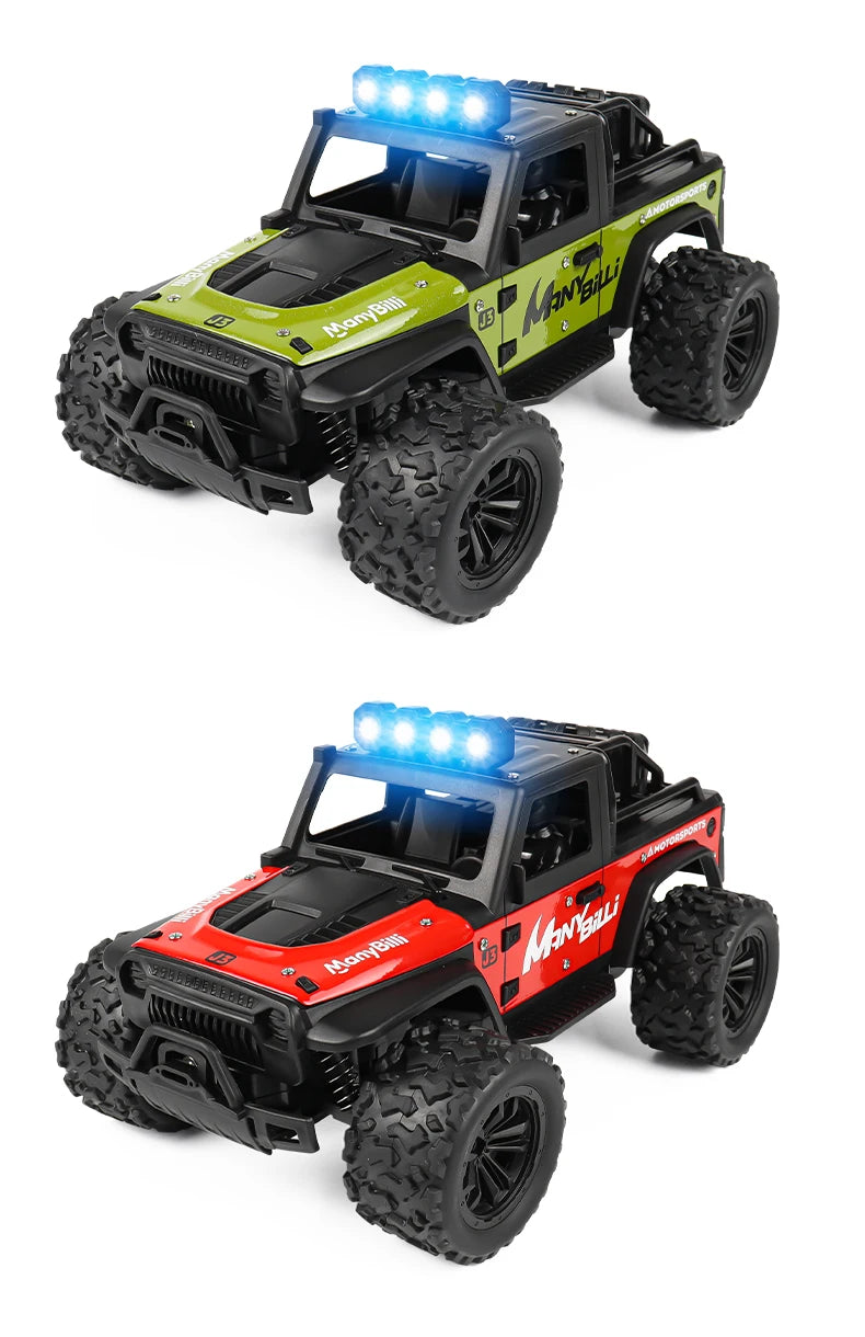 LAQTA 2.4GHz remote control Jeep with detailed exterior, rugged design, and functional wheels for outdoor play.