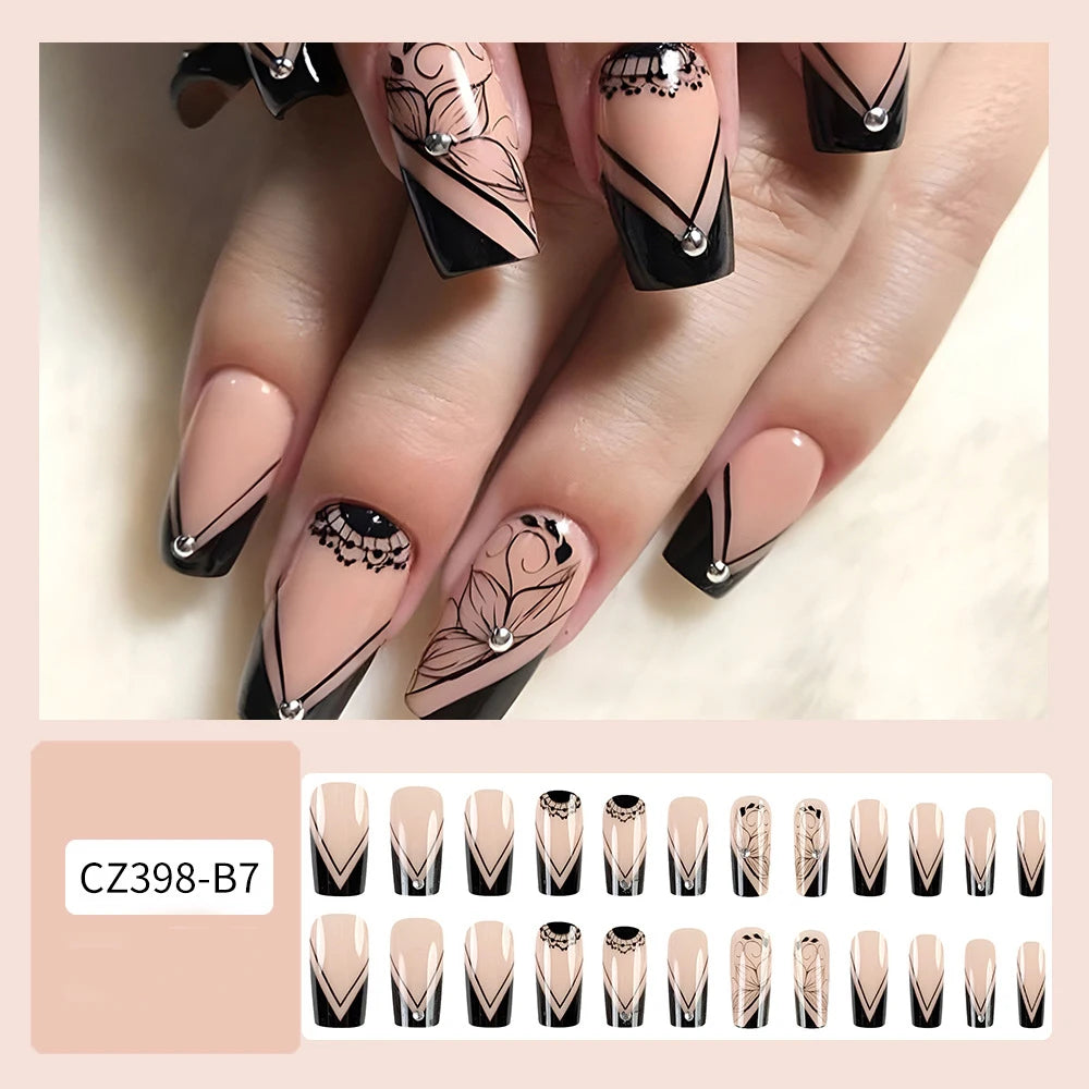 LAQTA short square fake nails with a natural pink and white design, showcasing a stylish and realistic nail extension.