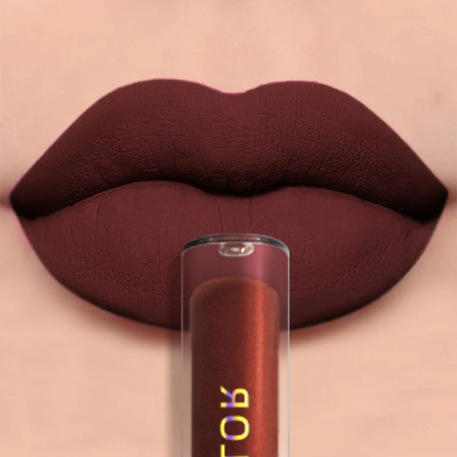 LAQTA Matte Velvet Lip Gloss in sleek tube, showcasing rich, velvety finish and smooth applicator for luscious lips.
