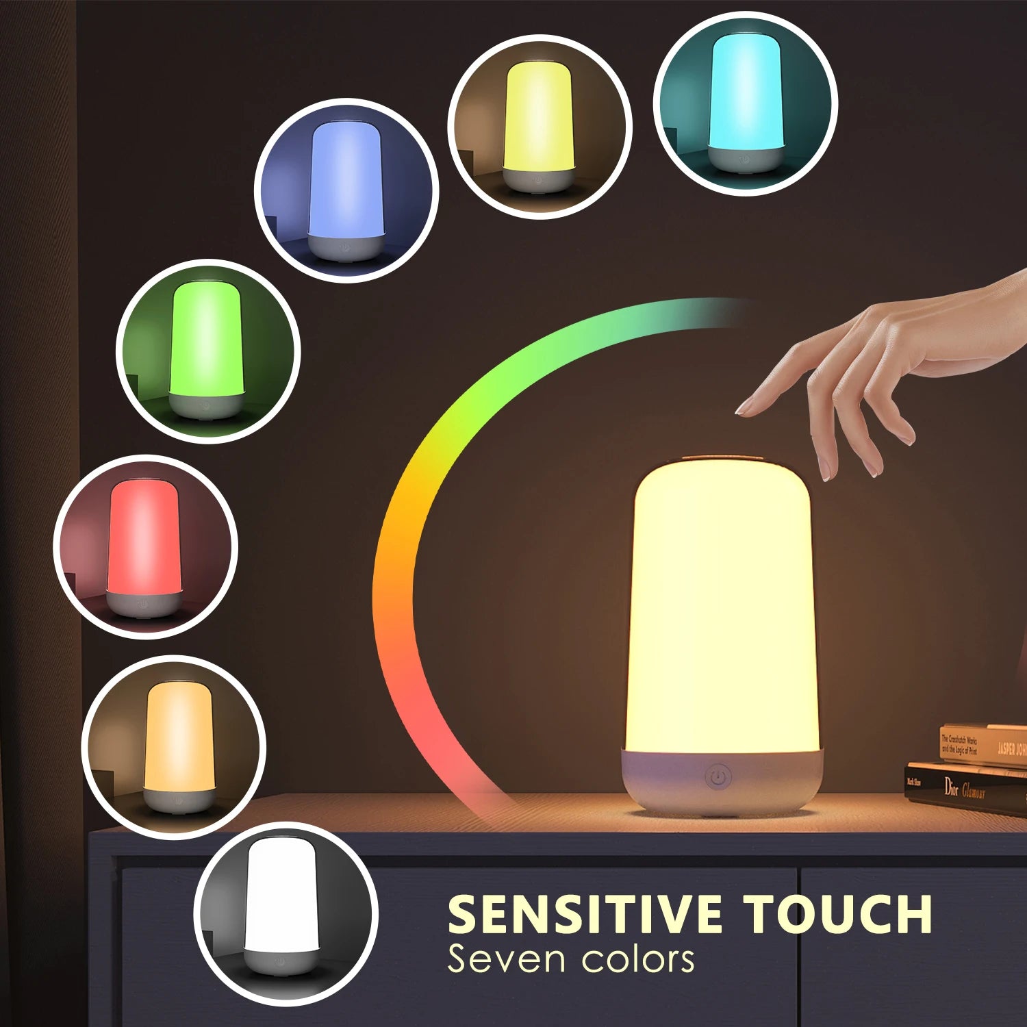 LAQTA Smart Touch Bedside Table Lamp with modern design, featuring touch controls and adjustable brightness in a sleek, minimalist style.