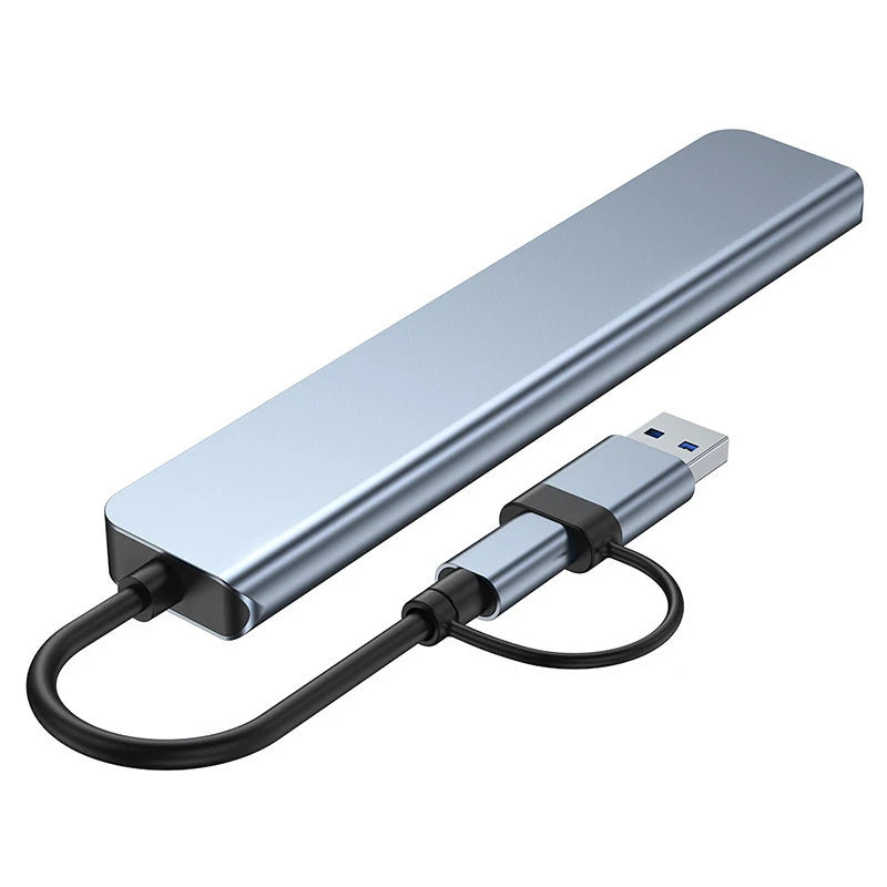 LAQTA 8-in-1 USB and Type C docking station with multiple ports, shown with connected cables and device interface.