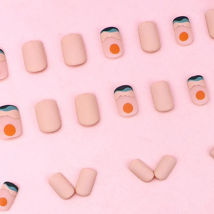 Set of 24 short square-shaped LAQTA false nails with a natural finish for stylish acrylic nail designs.
