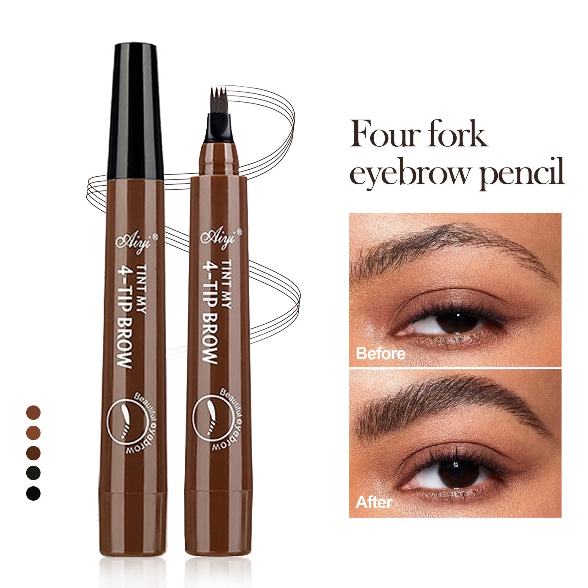 LAQTA four-pronged eyebrow pencil with precise tip and spoolie brush for natural eyebrow shaping and definition.