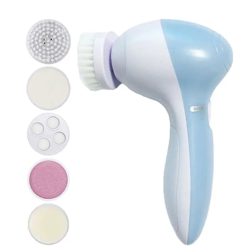 LAQTA Electric Facial Cleaner 5 in 1 with multiple attachments for deep cleansing and skin exfoliation.