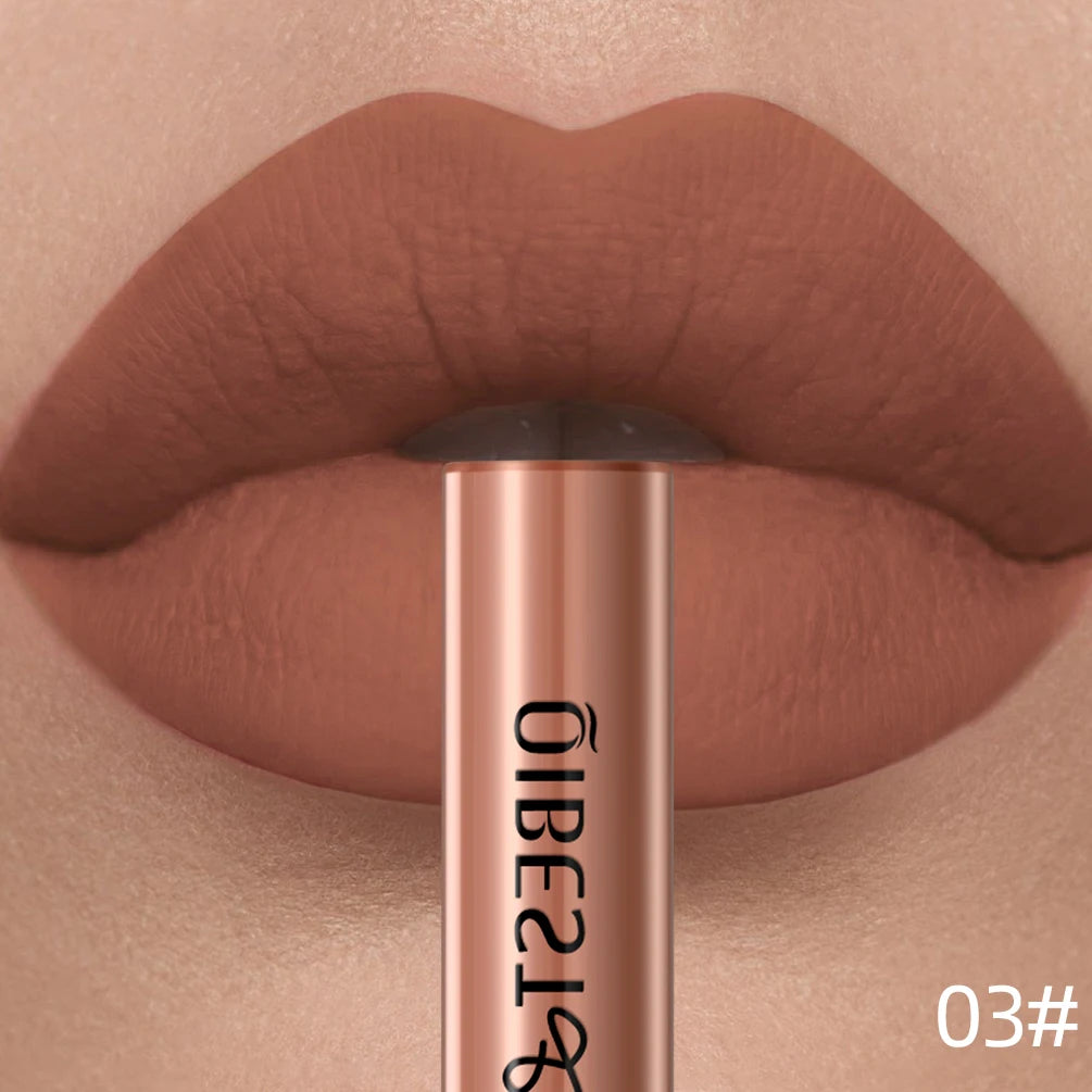 LAQTA matte liquid lipstick in a sleek tube with applicator, showcasing smooth, vibrant color and matte finish.