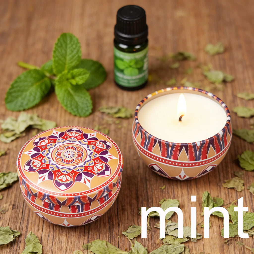 Ham-scented aromatherapy candle by LAQTA, showing a lit candle in a glass container with a warm, inviting glow.