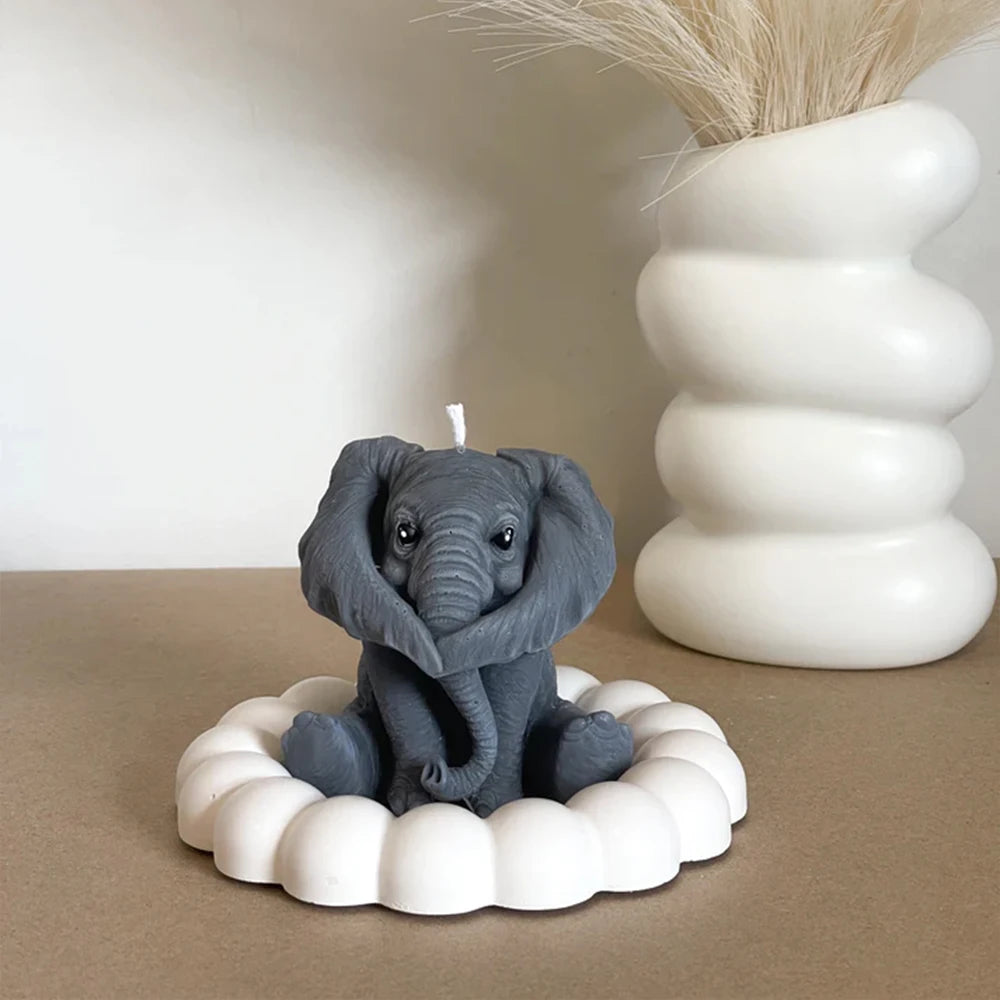 3D elephant silicone candle mold by LAQTA, showing the detailed elephant shape with a smooth silicone surface for crafting candles.