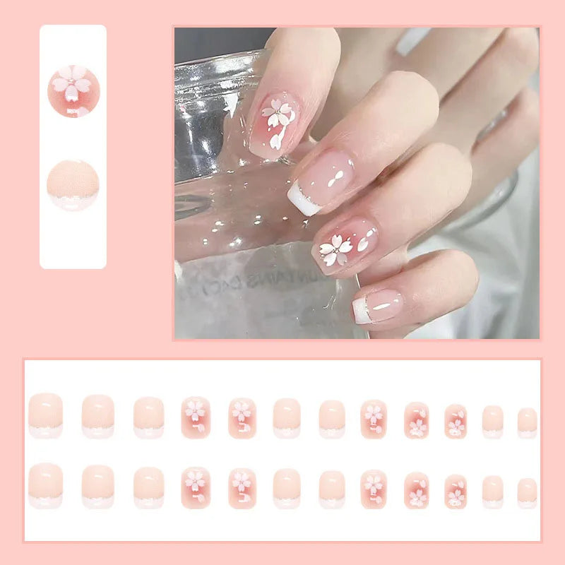 Set of 24 short square-shaped acrylic nails by LAQTA, showcasing neatly arranged nail tips with a smooth, glossy finish.
