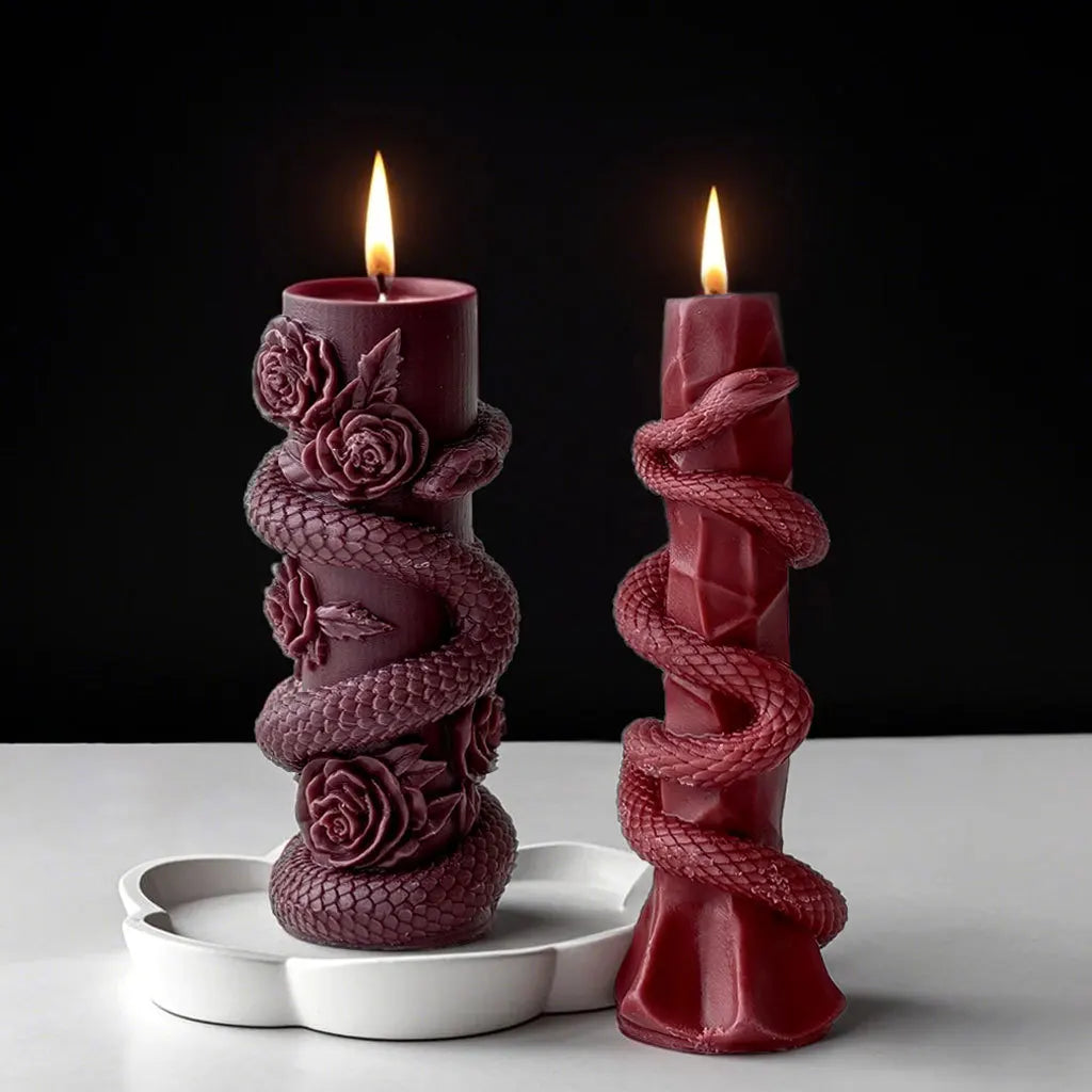 LAQTA Relief Snake Pillar Candle Mold showing detailed snake-shaped design in flexible silicone material