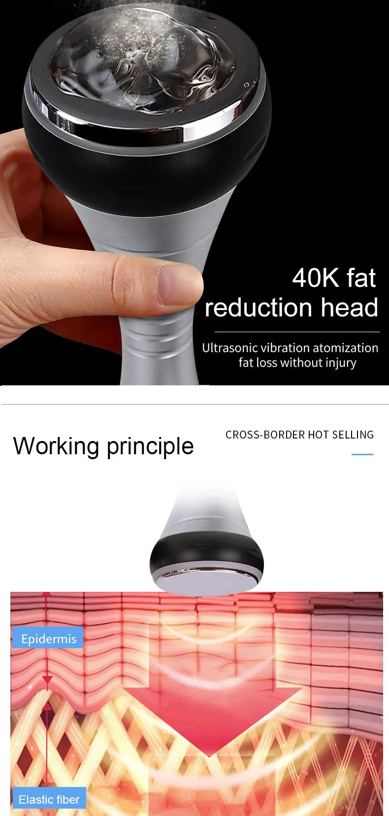 LAQTA Ultrasonic 40KHz Cavitation Machine displaying control panel and treatment head for body slimming and fat reduction.