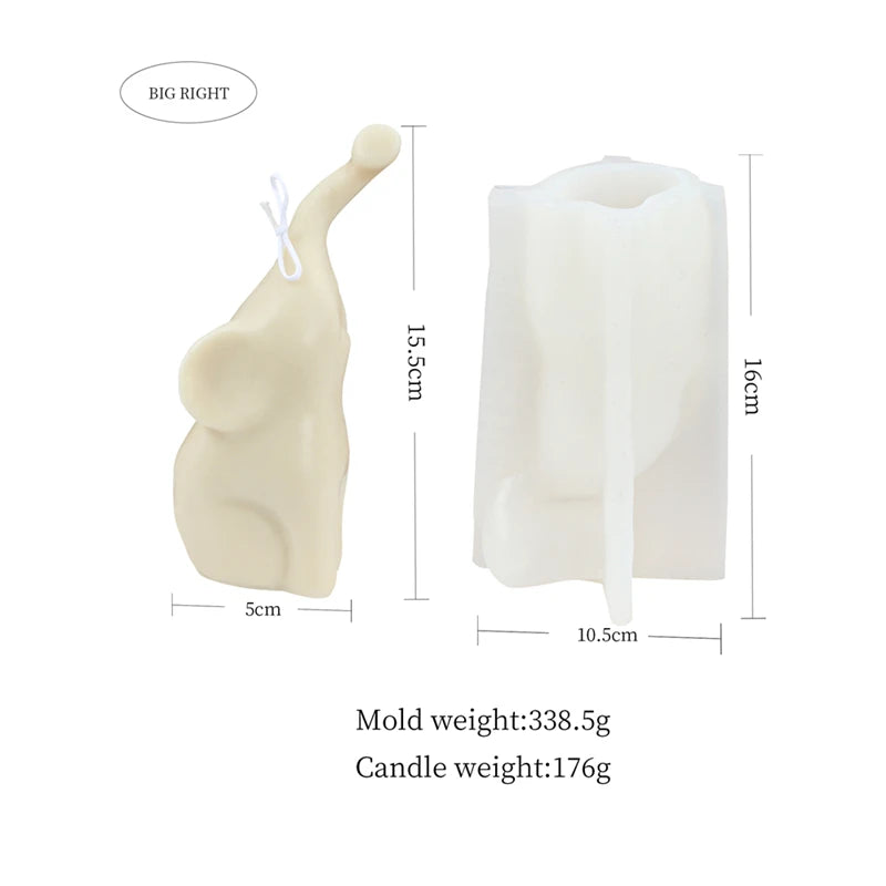 3D elephant silicone candle mold from LAQTA, showing detailed elephant shape with smooth silicone surface for crafting candles.