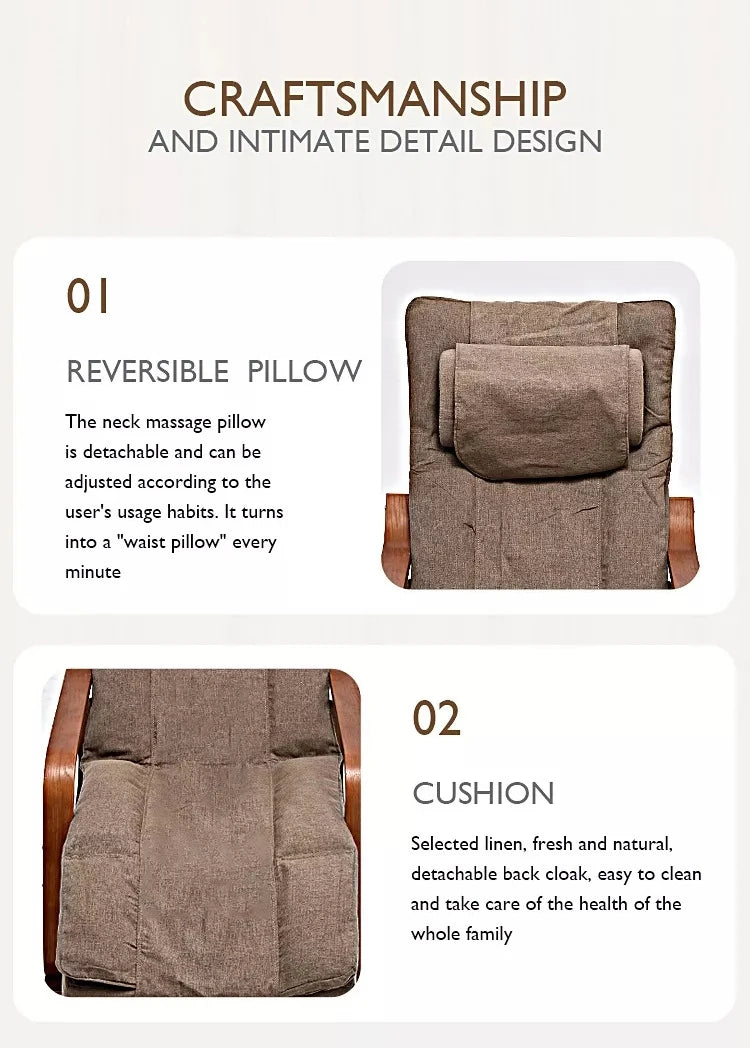 LAQTA electric rocking massage chair with padded upholstery and multiple massage features, designed for relaxation.