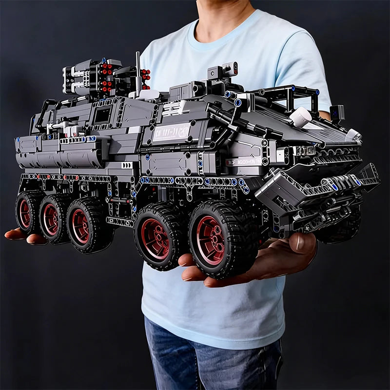 LAQTA military building blocks set with assembled fortress and vehicles, showcasing detailed plastic construction toys for creative play.