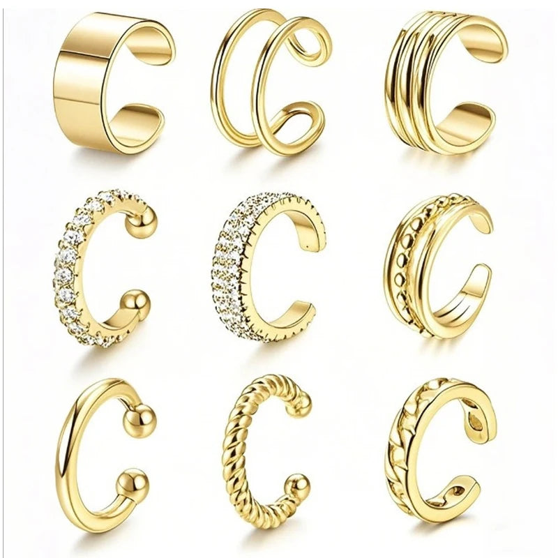Gold rhinestone clip-on earrings set by LAQTA featuring sparkling stones and elegant design for stylish accessories.