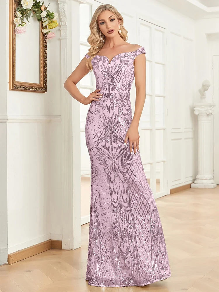 Elegant V neck silver sequin evening dress by LAQTA featuring a flowing fit and stylish design, perfect for formal occasions.