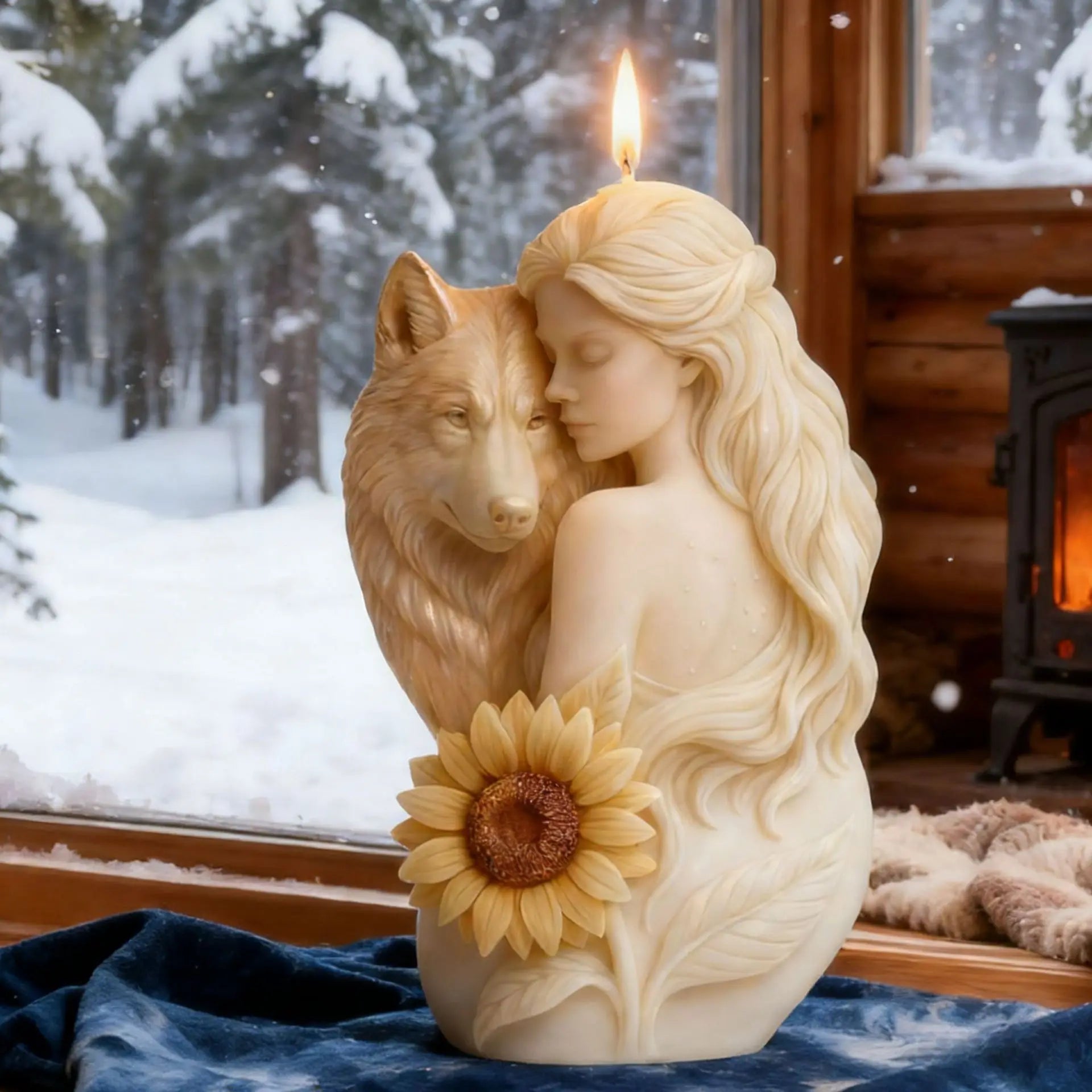 3D wolf girl silicone mold for candles by LAQTA, detailed design suitable for crafting custom wax or resin candles.