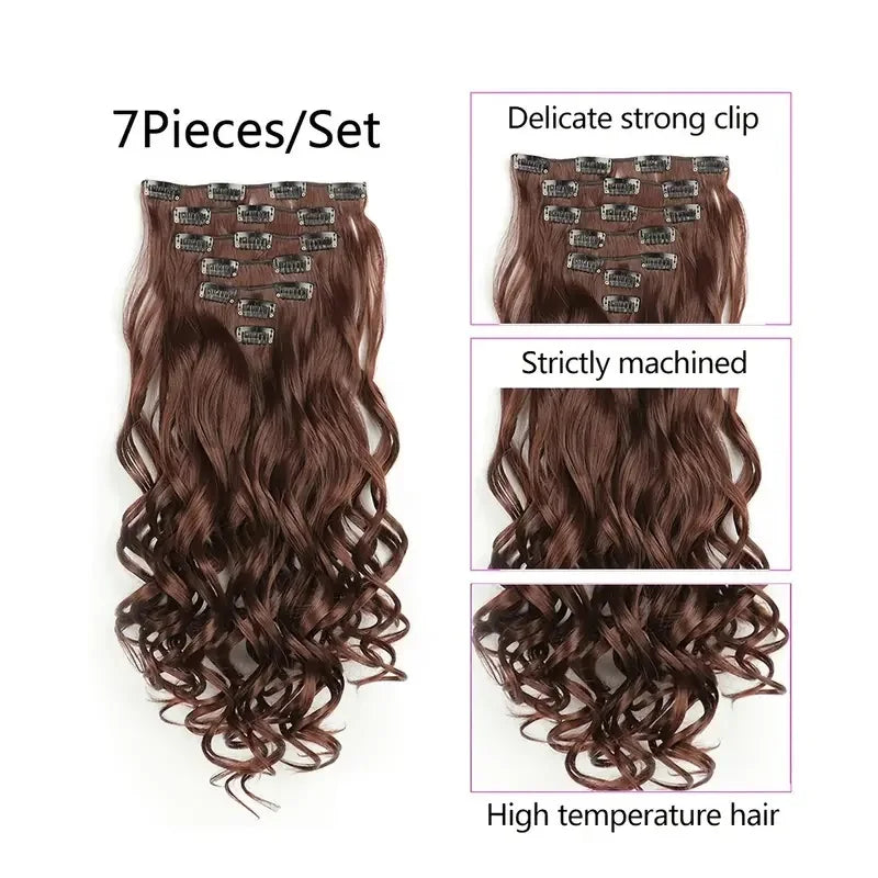 LAQTA clip-in hair extensions with long, straight, dark brown hair designed for easy, instant volume and length addition