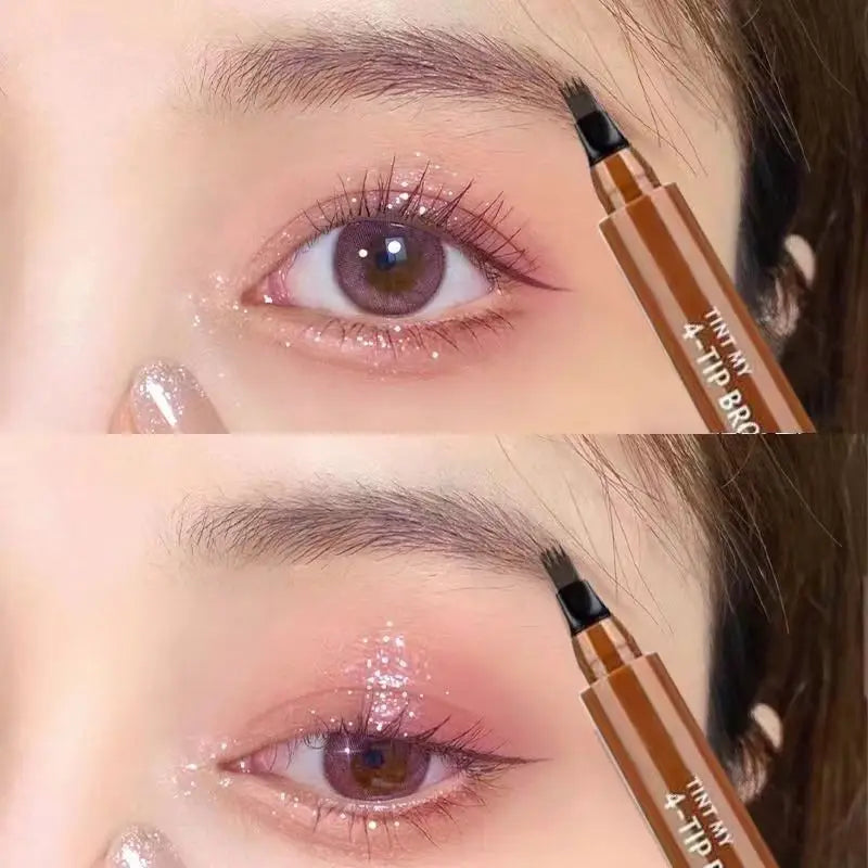 LAQTA four-pronged eyebrow pencil in natural brown with sharpened tips, designed for precise eyebrow shaping and filling.