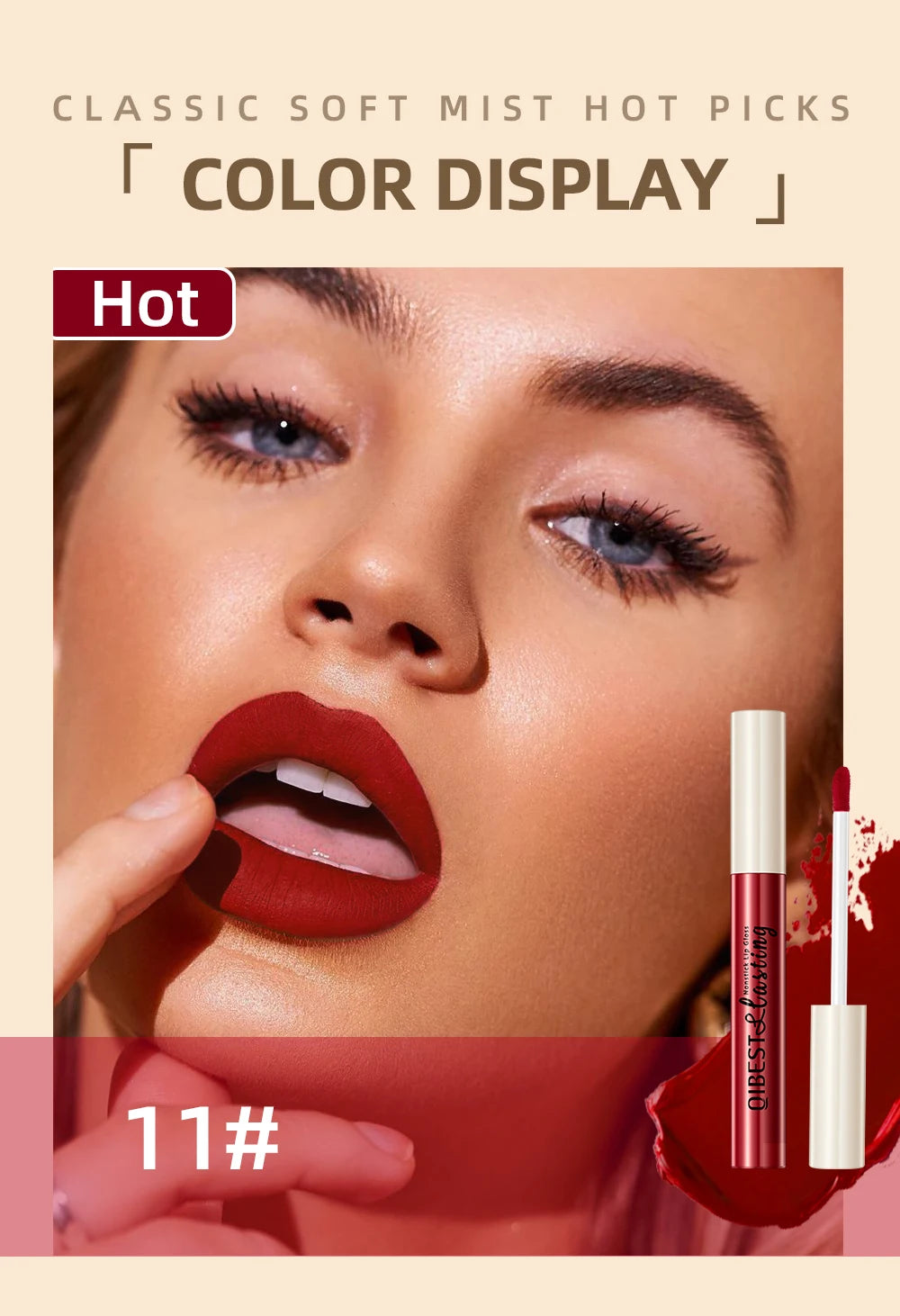 LAQTA Matte Liquid Lipstick in a sleek tube, showing a rich, matte lip color ready for application.