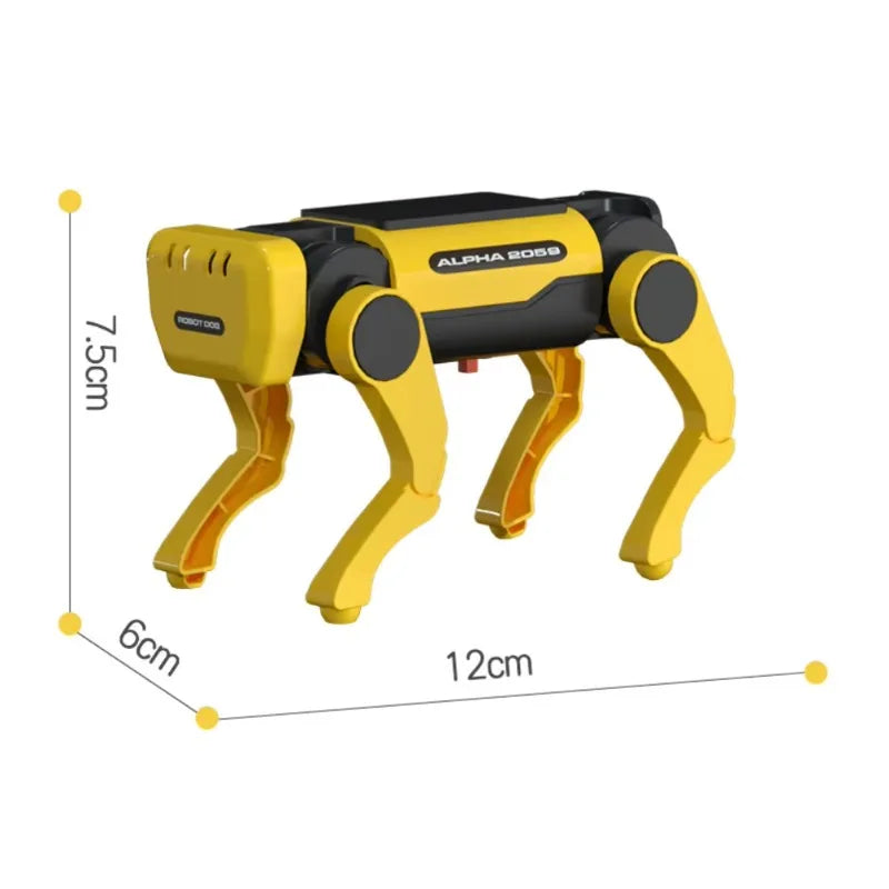 LAQTA Robot Dog Science Experiment Kit with assembled robot dog, colorful components, and tools for STEM learning and robotics play.