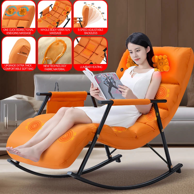 LAQTA Smart Leisure Rocking Massage Chair with padded upholstery and modern design, offering relaxing massage features.