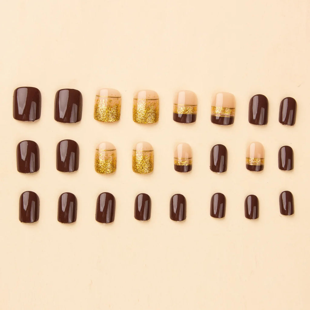 Short square fake nails by LAQTA featuring a sleek design, displayed on a neutral background with close-up detail.