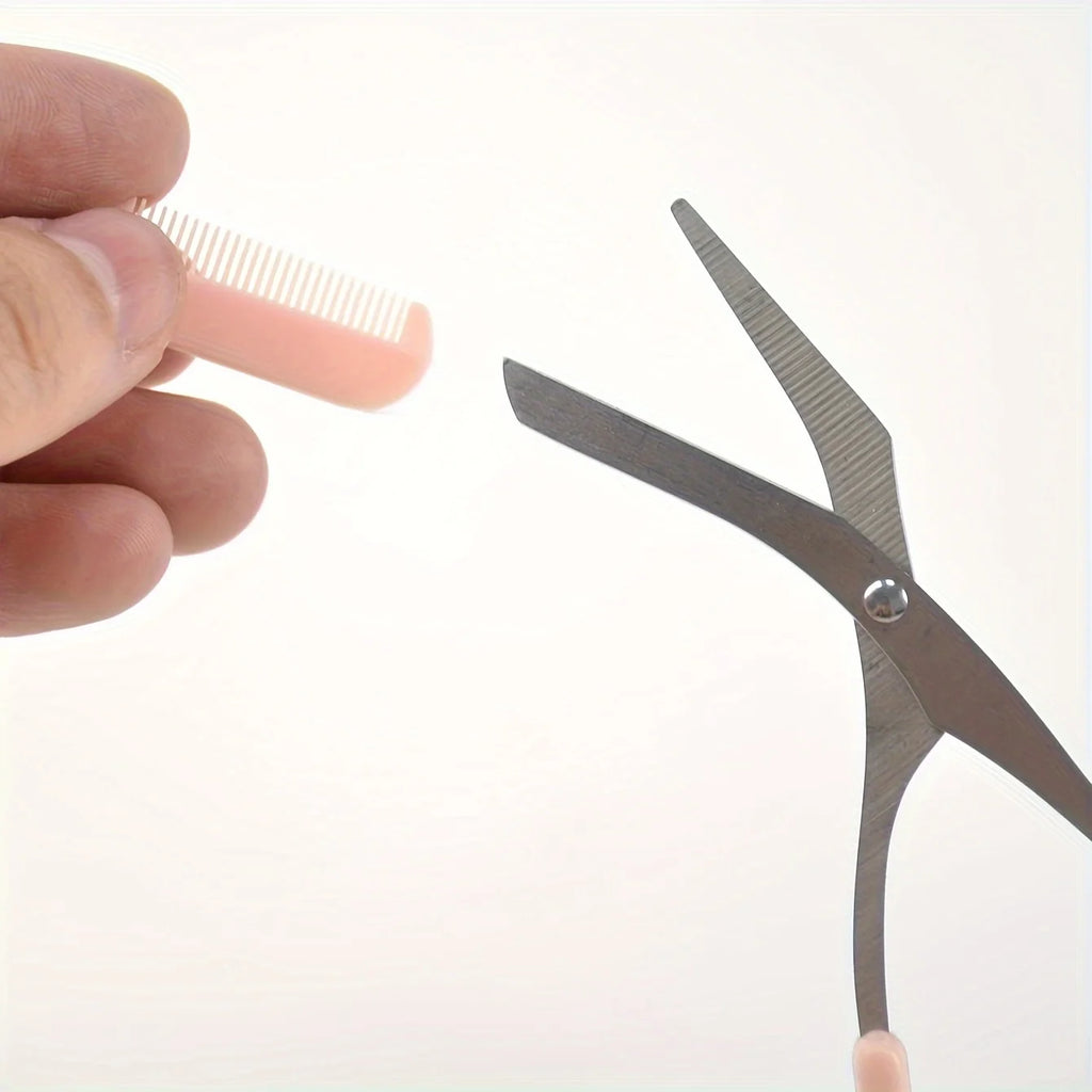 Pink eyebrow trimming scissors by LAQTA with sharp blades and ergonomic handles, ideal for precise eyebrow grooming.