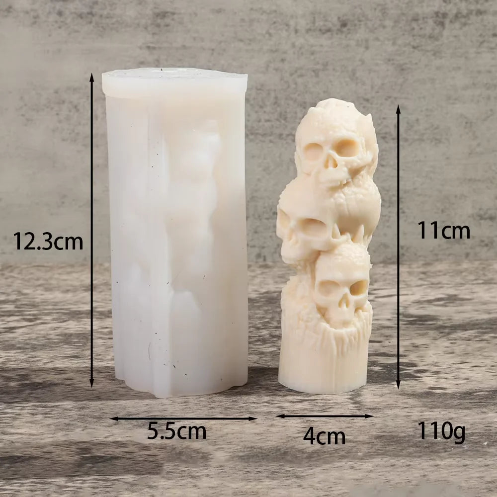 Rose Relief Skull Candle Silicone Mold by LAQTA, showing detailed skull shape with rose relief design in flexible silicone material.
