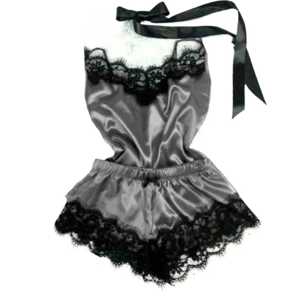 LAQTA summer lace silk pajama set featuring a lightweight, elegant design with lace accents and silky fabric for comfortable sleepwear.