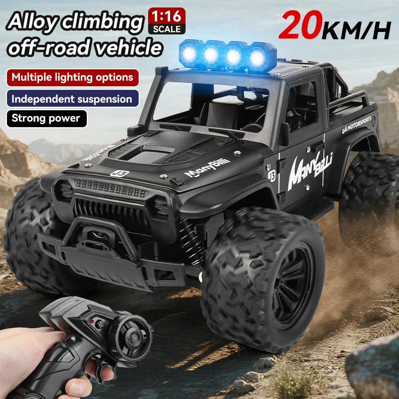 LAQTA 2.4GHz remote control Jeep with detailed exterior, rugged design, and colorful accents for off-road outdoor play.