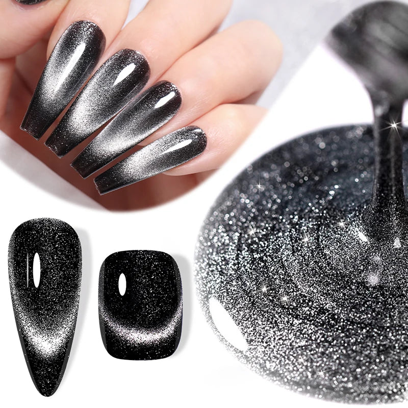 Black crystal cat magnetic gel by LAQTA, showcasing a sleek black gel with crystal accents and magnetic features.
