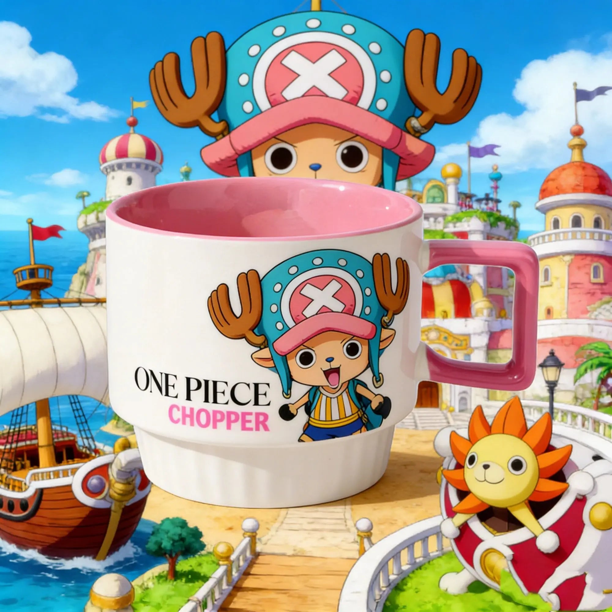 LAQTA collectible figures featuring Luffy, Zoro, and Chopper from One Piece, displayed together in detailed character poses.