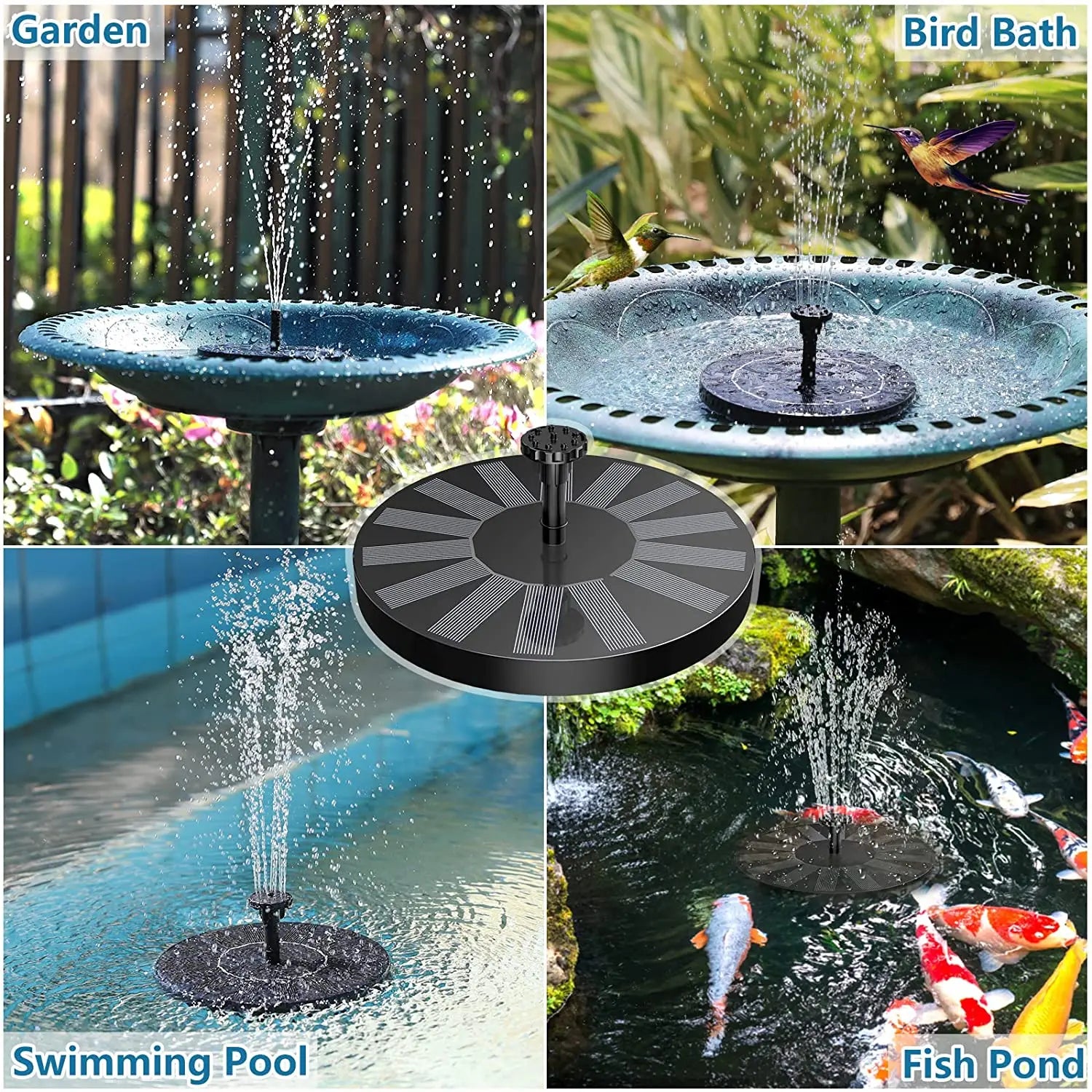 LAQTA solar water fountain for pools, featuring a sleek design and adjustable spray height, ideal for outdoor garden ponds