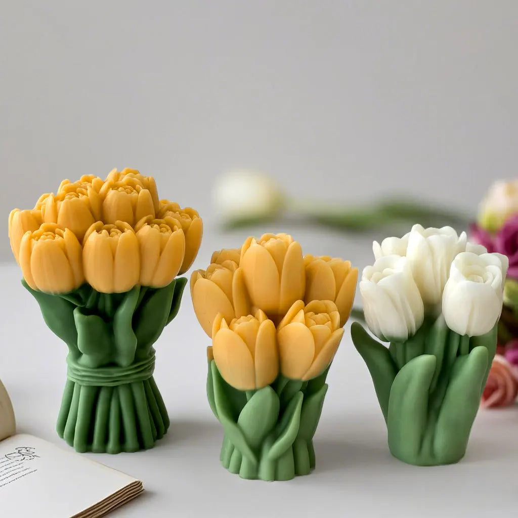LAQTA Valentine's Day gift tulip bouquet silicone mold showing detailed tulip flower shapes for crafting and baking.