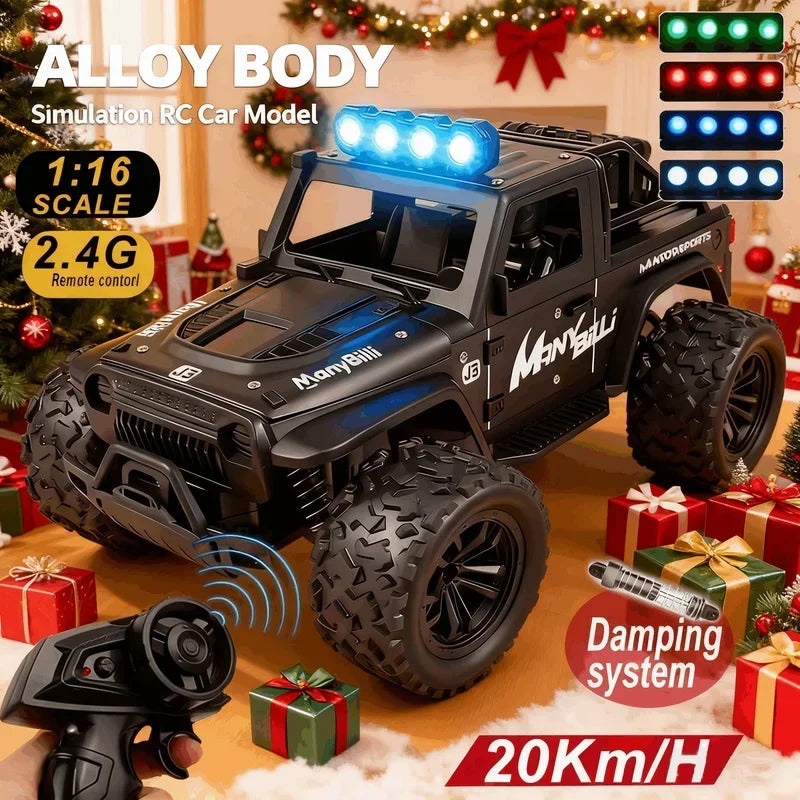 LAQTA 2.4GHz Remote Control Jeep toy with detailed exterior and large wheels, designed for outdoor play and remote control fun.