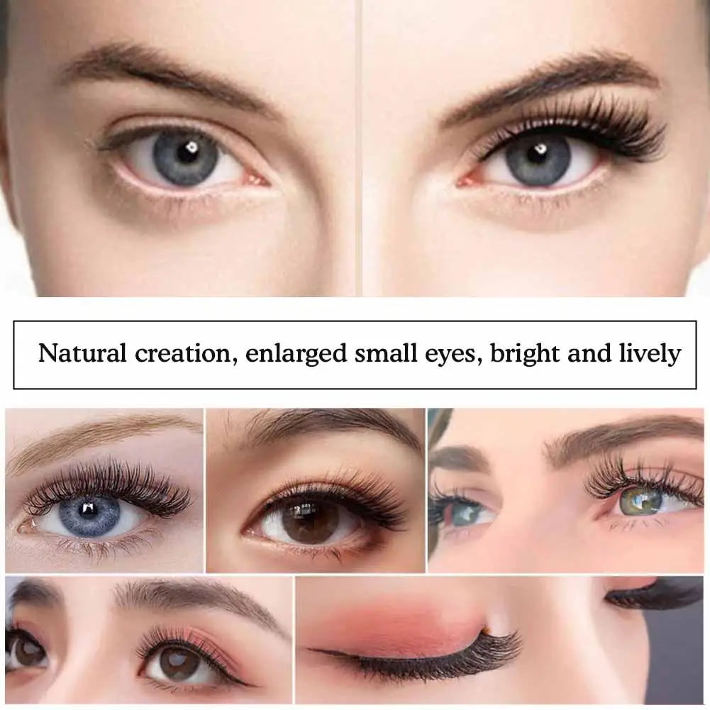 Natural Magnetic 3D Eyelashes by LAQTA showing lush, curled false lashes with magnetic strips for easy application.