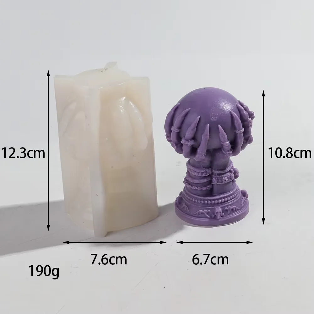 LAQTA Rose Relief Skull Candle Silicone Mold showing detailed skull and rose design for candle making.