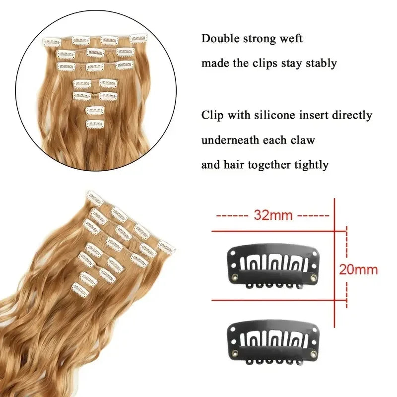 LAQTA clip-in hair extensions with long, straight, dark brown hair clips, showcasing a seamless and natural look.