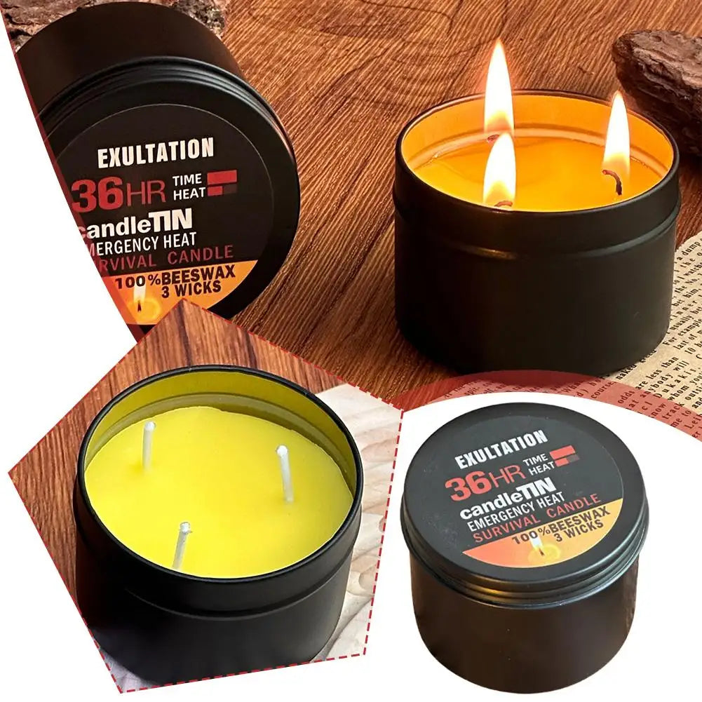 LAQTA 36-hour emergency candle with a white wax body and metal base, designed for reliable long-lasting light during power outages.