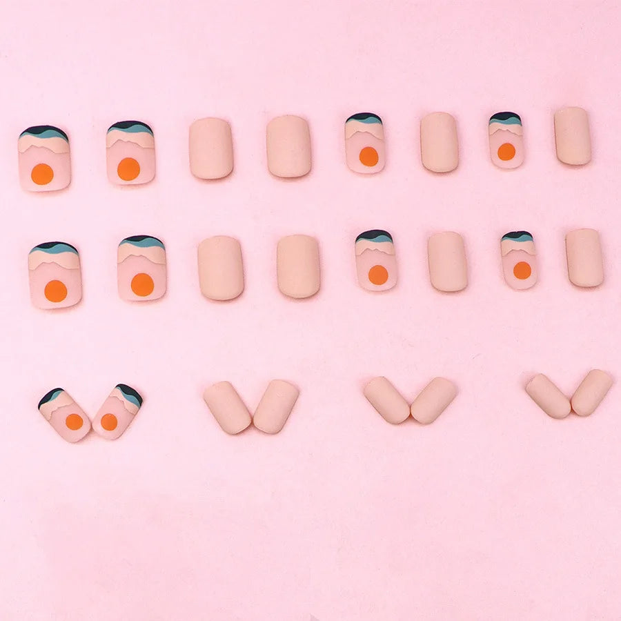 Set of 24 short square-shaped acrylic nails by LAQTA featuring trendy, natural-looking designs for stylish nail art.