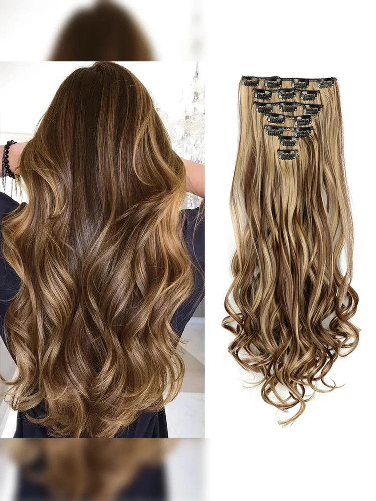 LAQTA clip-in hair extensions with long, straight, dark brown hair and seamless attachment for natural-looking volume.