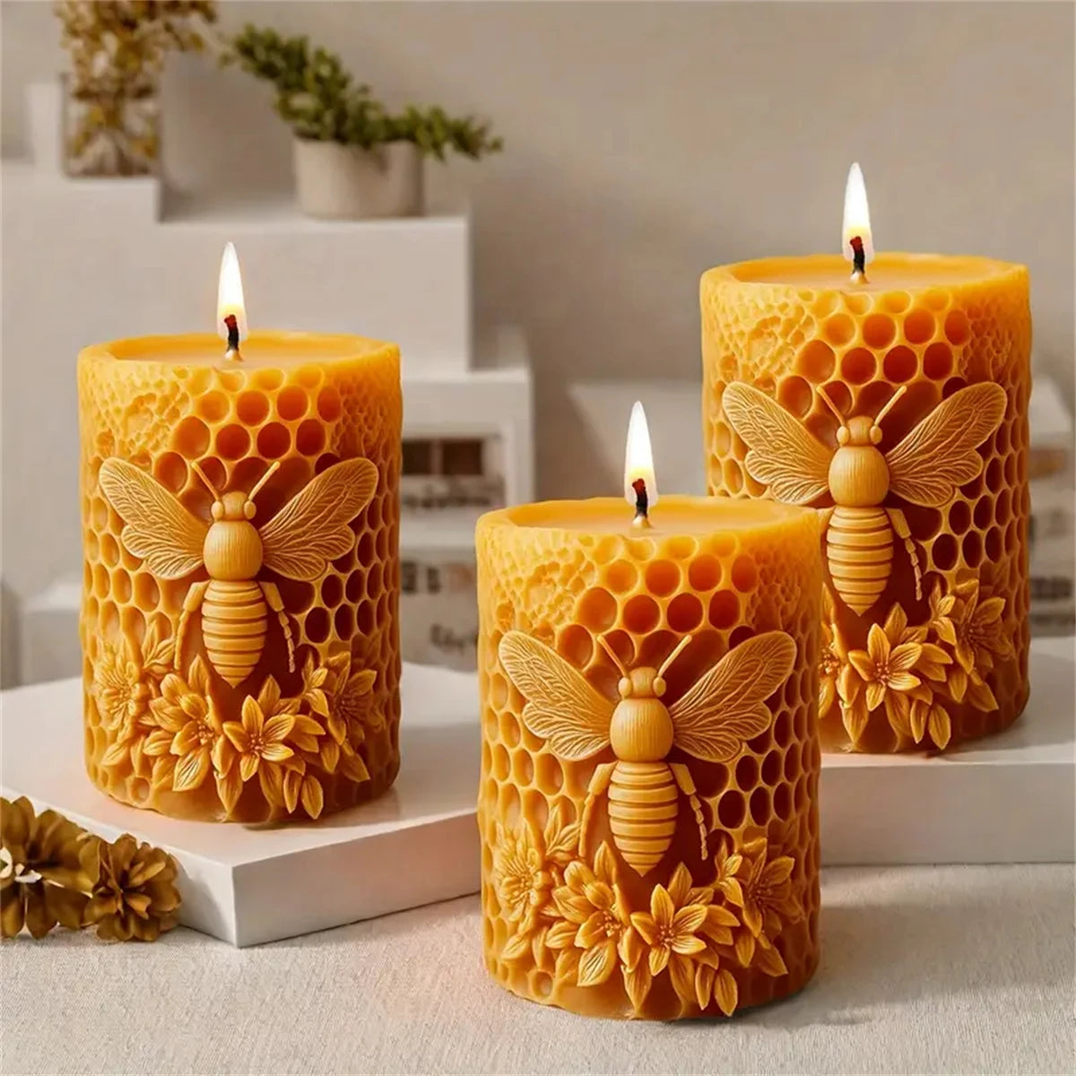 LAQTA 3D Honeycomb Pillar Candle Silicone Mold showing detailed honeycomb pattern in flexible silicone material