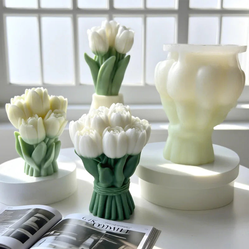 Silicone mold featuring tulip flower designs for crafting and baking, from LAQTA's floral bouquet collection.