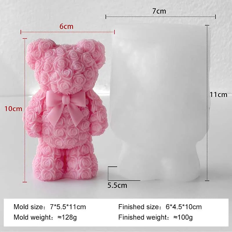 Silicone candle mold for creating love rose bears by LAQTA, showing the detailed heart-shaped rose design with mold cavities.