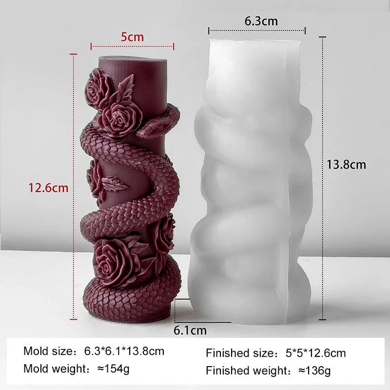 Relief Snake Pillar Candle Mold by LAQTA, showing detailed snake-shaped design for creating decorative candles.