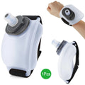 LAQTA wrist water bottle with adjustable strap and clear container for hydration on the go
