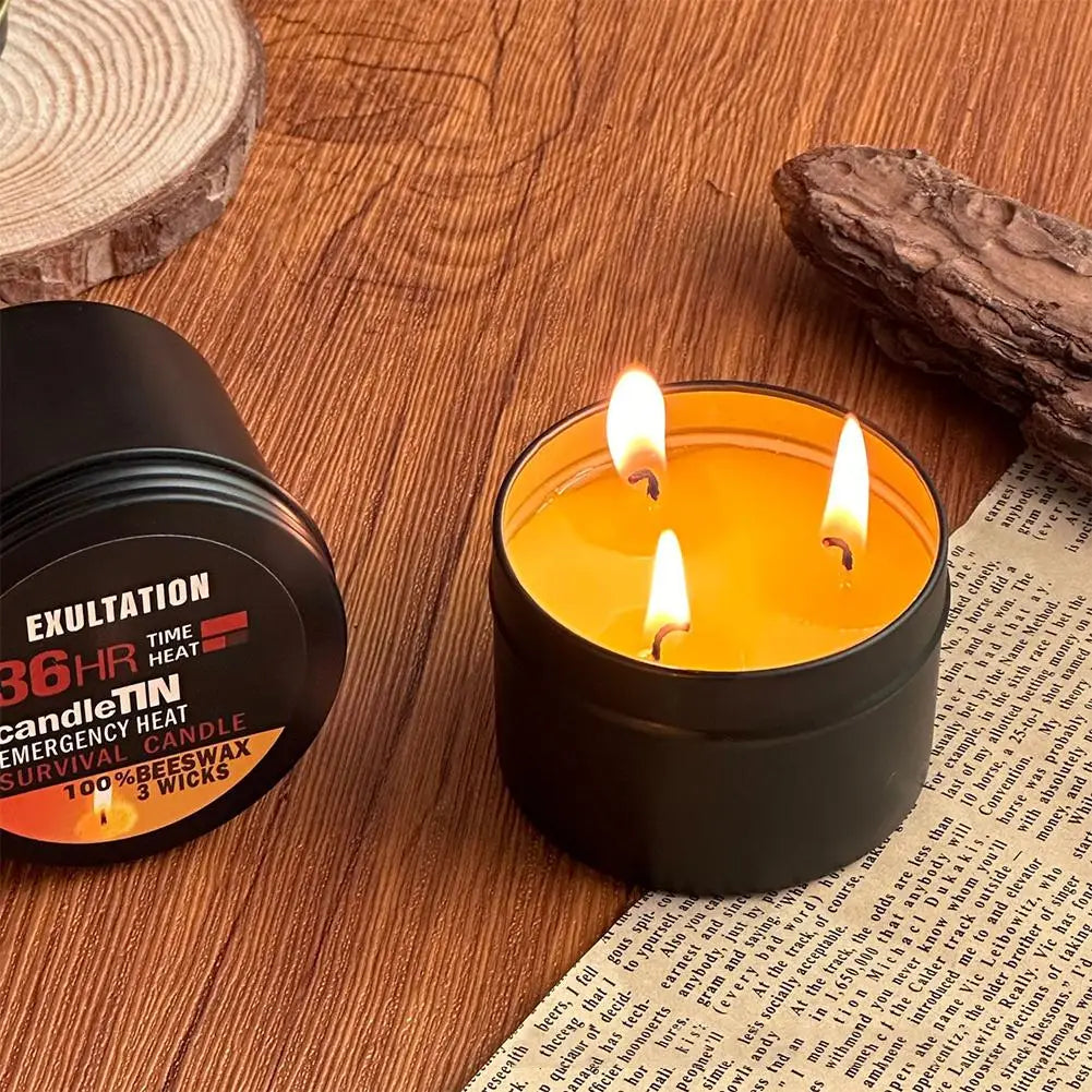 LAQTA 36-hour emergency candle burning with a steady flame, designed for reliable light during power outages or emergencies.