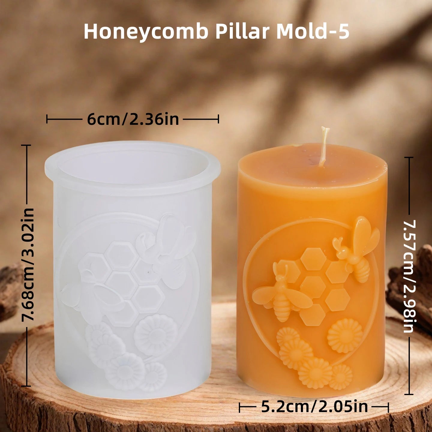 LAQTA 3D honeycomb pillar candle silicone mold showing detailed honeycomb pattern and flexible silicone material.