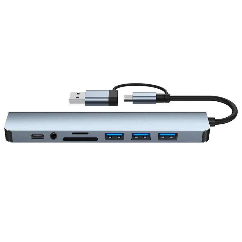 LAQTA 8-inch USB and Type C hub docking station with multiple ports and sleek black design for versatile device connectivity.