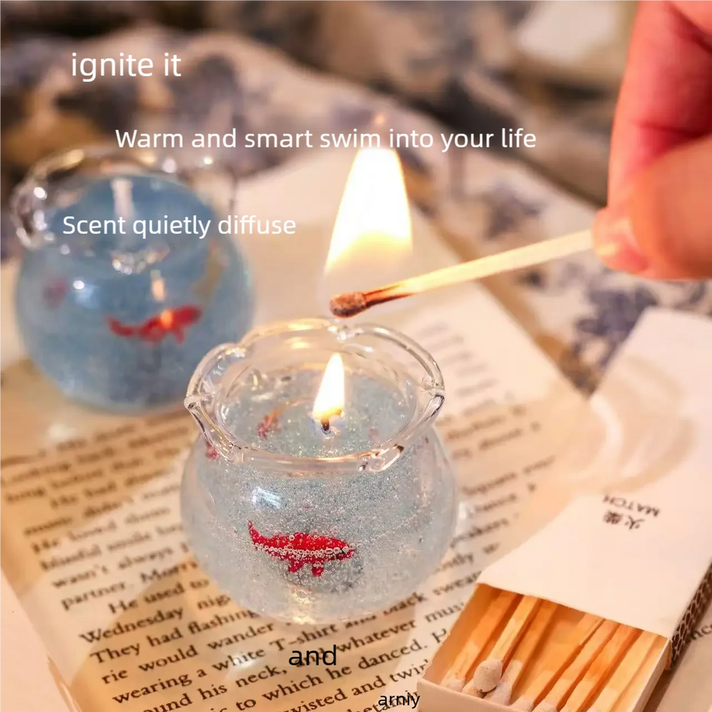 LAQTA Bubble Fish Tank goldfish aromatherapy candle with colorful ceramic tank and floating goldfish design, ideal for relaxation.